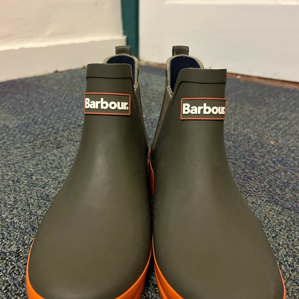 Barbour Green and Orange Boots